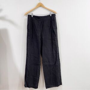 Talbots Irish Linen Wide Leg Palazzo Pants Women 12 Black Lined Minimalist
